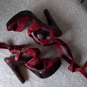 Bebe Red Leather Strappy Stilletoes Sz 7